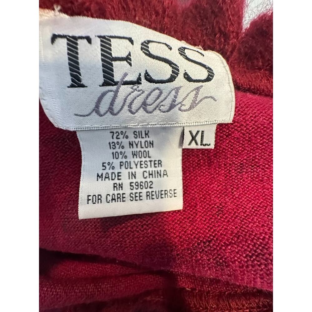 Tess Dress Floral Wrap Sweater Y2K Size XL Silk Wool Blend Ruffle Red Romantic - Picture 6 of 7